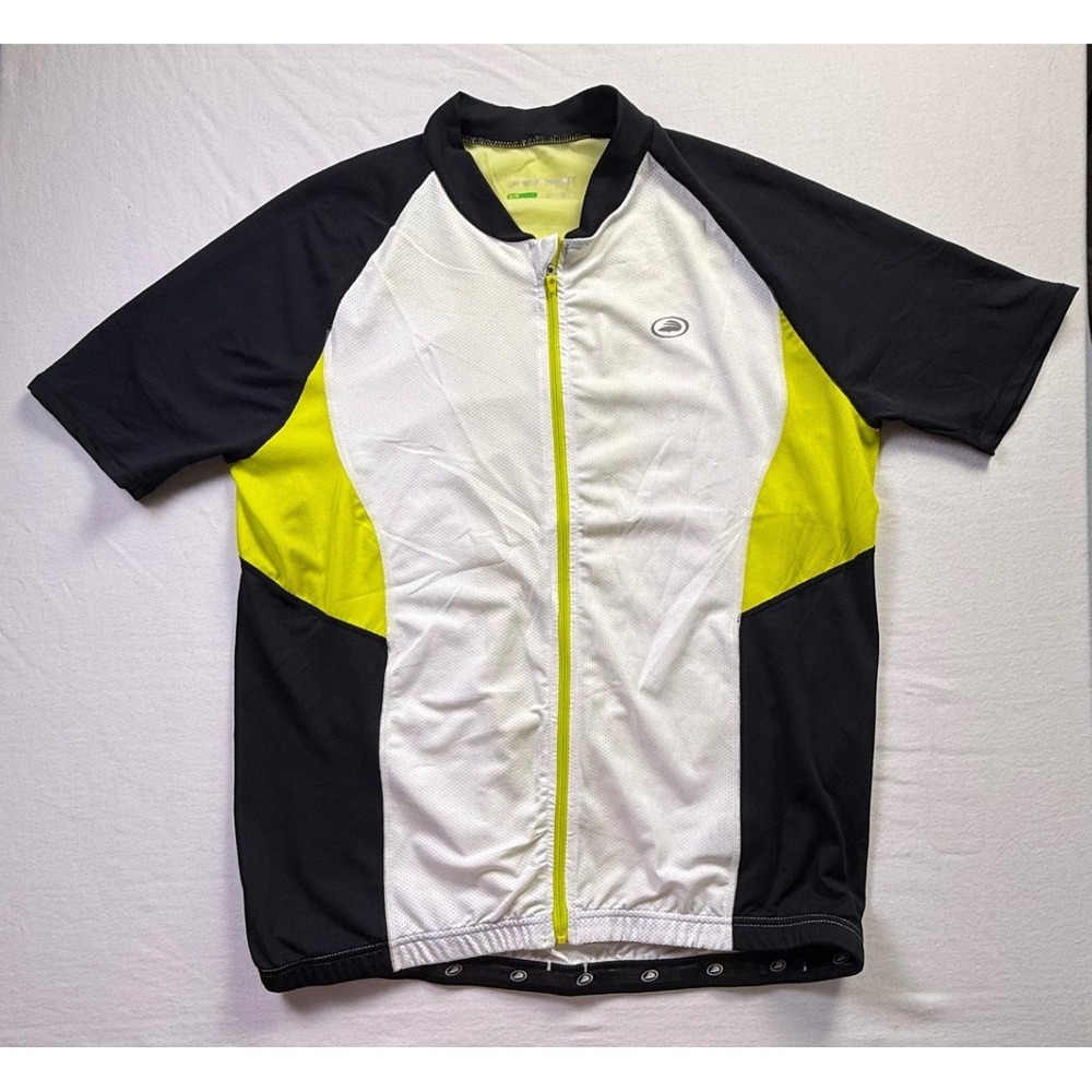 Performance Bicycle Elite Mens XL Cycling Jersey White Black Neon Full Zip-2583